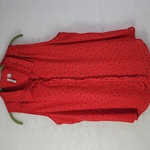 ELLE Sleevless Coral w/ Black Polkadots Button Down Top Size L